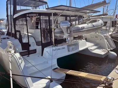 Deck of Futuna Lima, a Lagoon 42 catamaran at Općina Rogoznica, Croatia