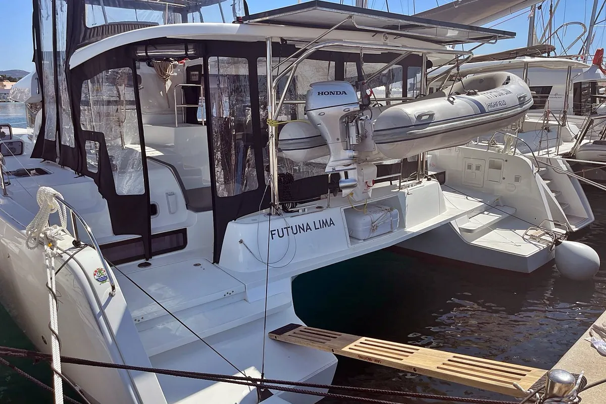 Deck of Futuna Lima, a Lagoon 42 catamaran at Općina Rogoznica, Croatia