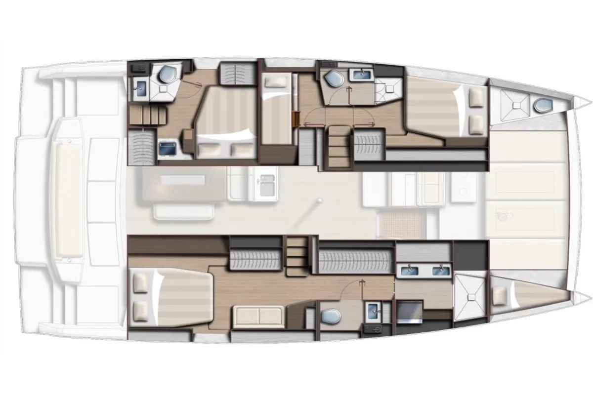 Floor plan of Miss Margot , a Bali 4.6 catamaran at Saint-Mandrier-sur-Mer, France