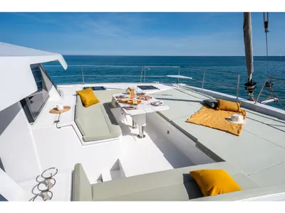 Deck of Miss Margot , a Bali 4.6 catamaran at Saint-Mandrier-sur-Mer, France
