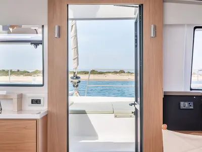 Salon of Miss Margot , a Bali 4.6 catamaran at Saint-Mandrier-sur-Mer, France