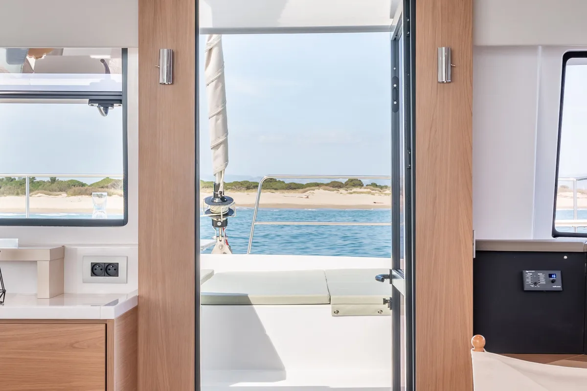 Salon of Miss Margot , a Bali 4.6 catamaran at Saint-Mandrier-sur-Mer, France