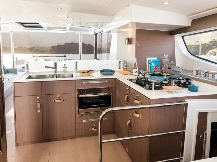 Galley of Miss Margot , a Bali 4.6 catamaran at Saint-Mandrier-sur-Mer, France