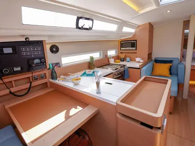 Galley of Sirius II, a Jeanneau Sun Odyssey 410 sailboat at Marmaris, Turkey