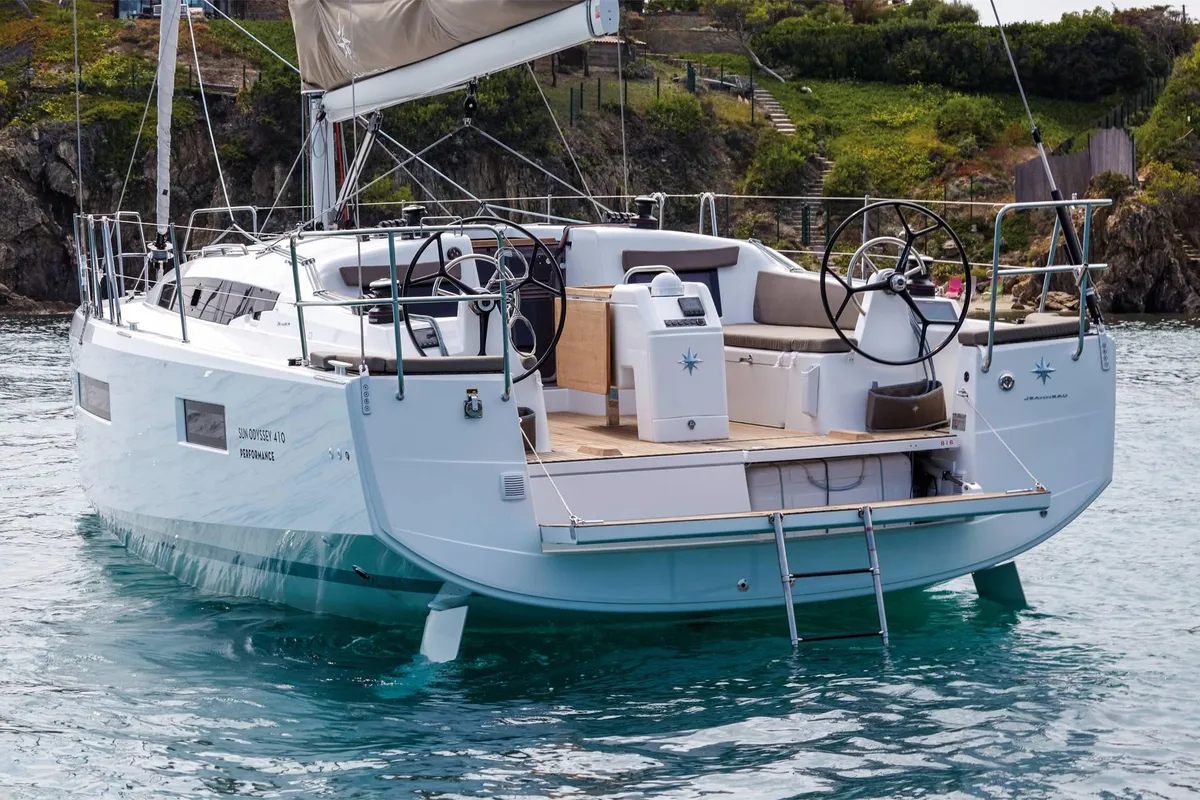 Exterior view of Sirius II, a Jeanneau Sun Odyssey 410 sailboat at Marmaris, Turkey