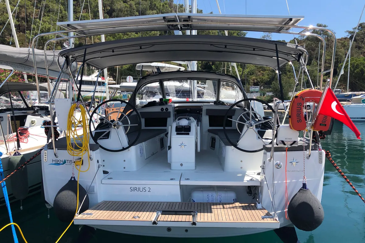 Cockpit of Sirius II, a Jeanneau Sun Odyssey 410 sailboat at Marmaris, Turkey