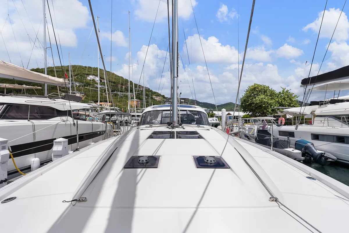 Deck of Casbah IV, a Jeanneau 55 sailboat at Road Town, British Virgin Islands