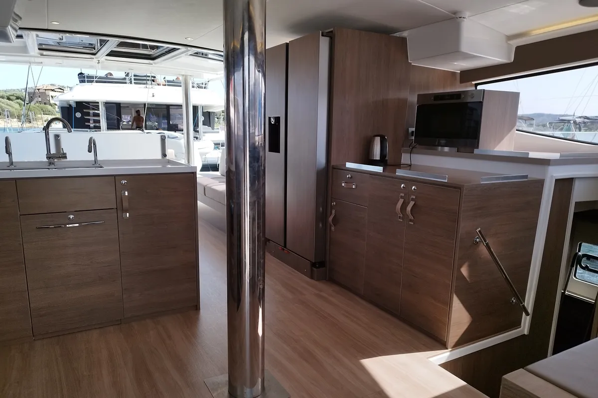 Galley of Steno, a Bali 4.8 catamaran at Olbia, Italy