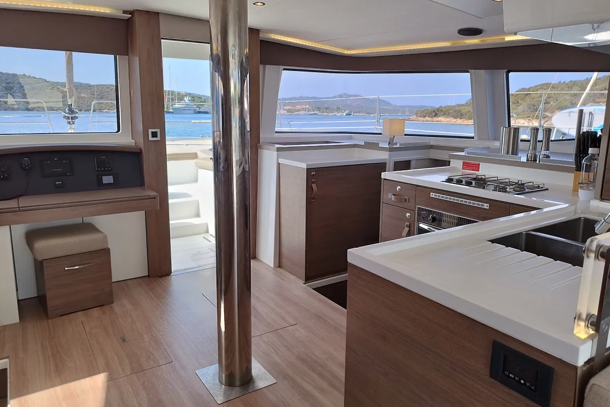 Galley of Steno, a Bali 4.8 catamaran at Olbia, Italy