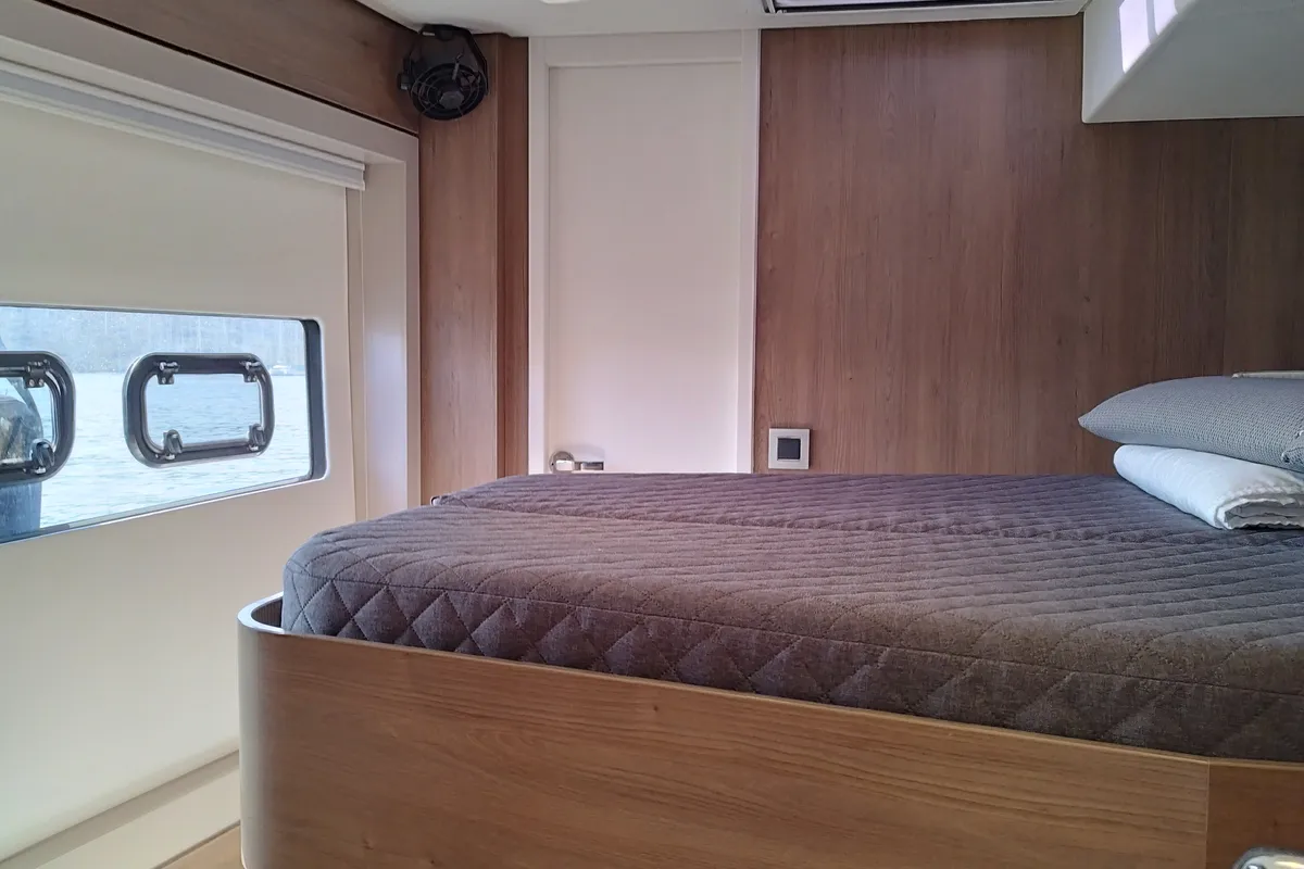 Cabin on Steno, a Bali 4.8 catamaran at Olbia, Italy