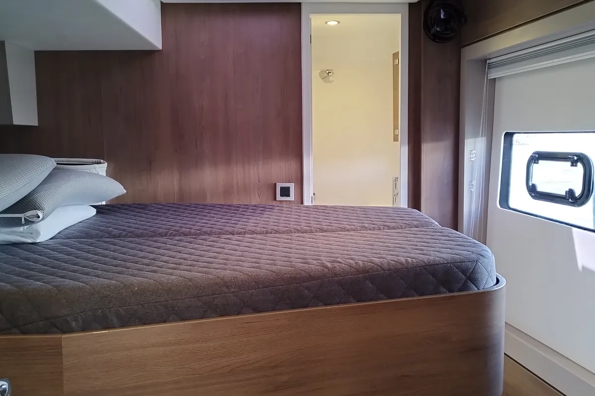 Cabin on Steno, a Bali 4.8 catamaran at Olbia, Italy