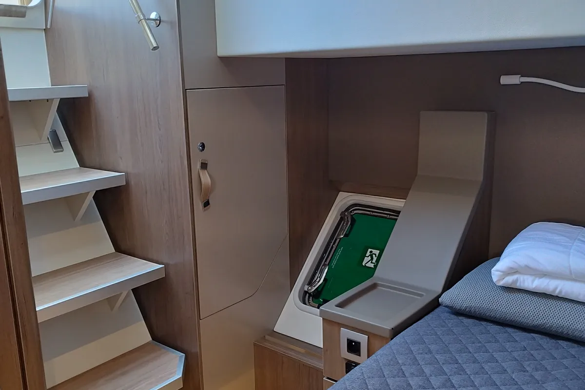 Cabin on Steno, a Bali 4.8 catamaran at Olbia, Italy