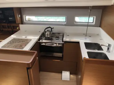 Galley of Kos 440.3, a Jeanneau Sun Odyssey 440 sailboat at Athens, Greece