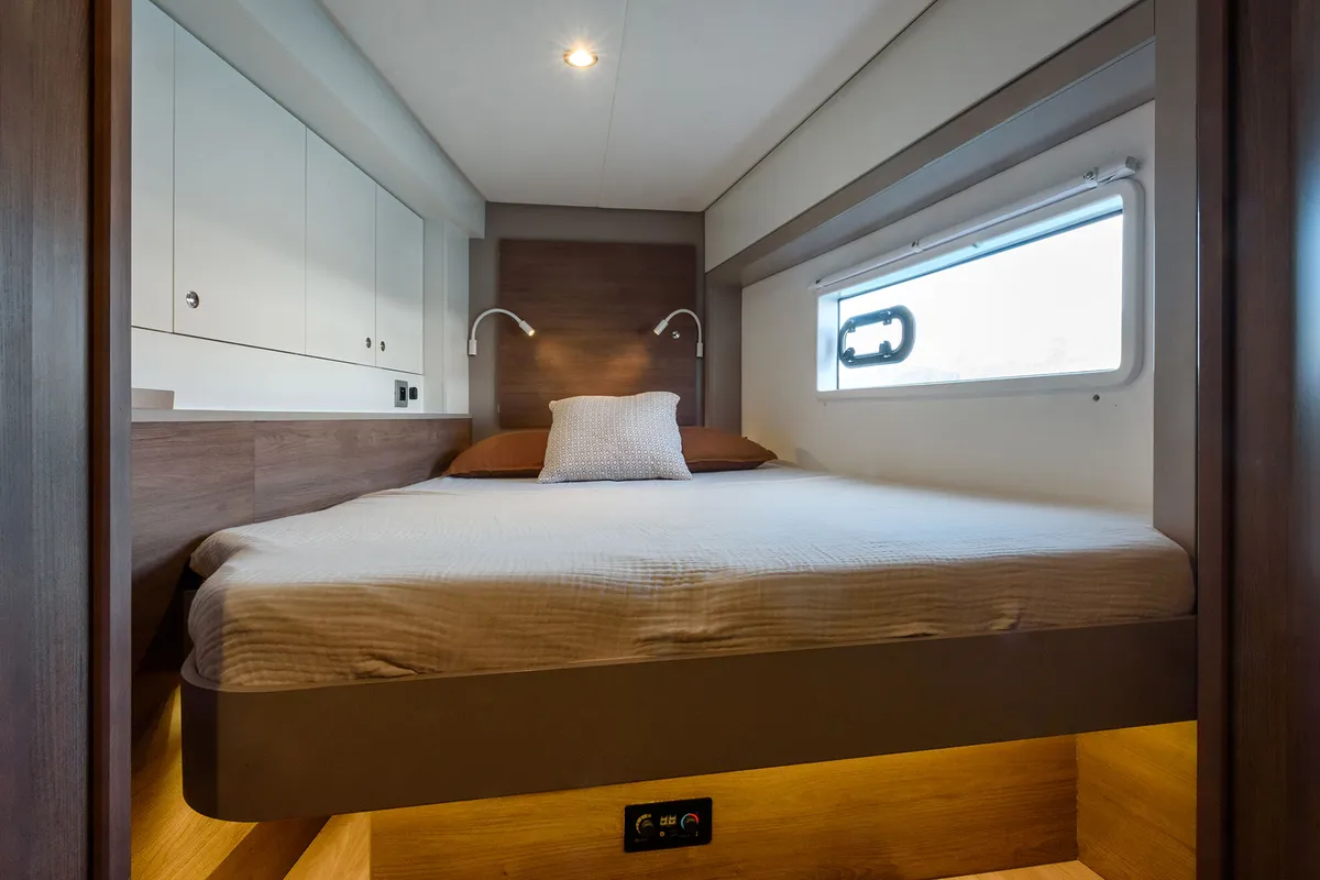 Cabin on Orsa 5, a Bali 4.2 catamaran at Cannigione, Italy