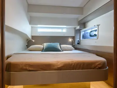 Cabin on Orsa 5, a Bali 4.2 catamaran at Cannigione, Italy