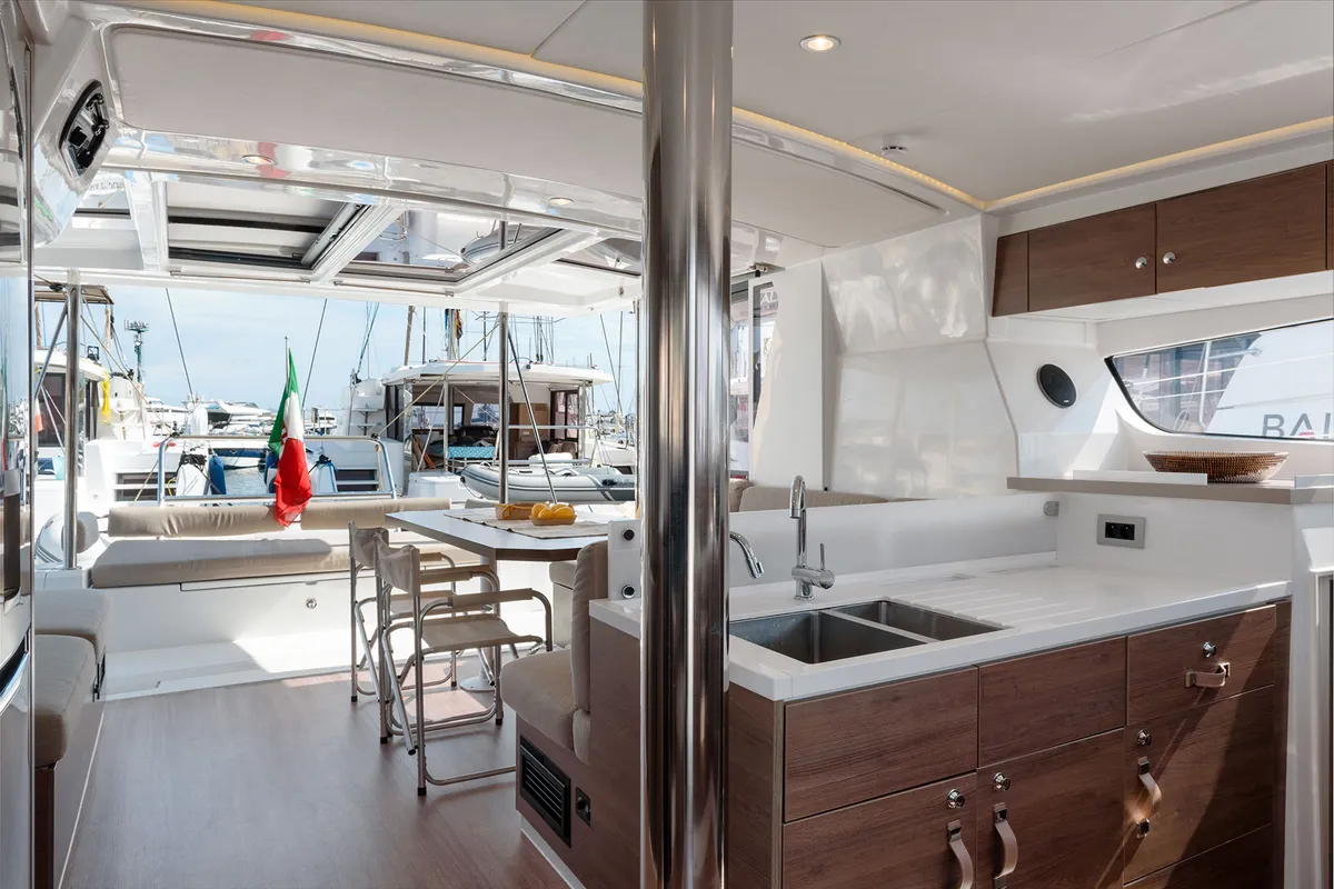 Galley of Orsa 5, a Bali 4.2 catamaran at Cannigione, Italy