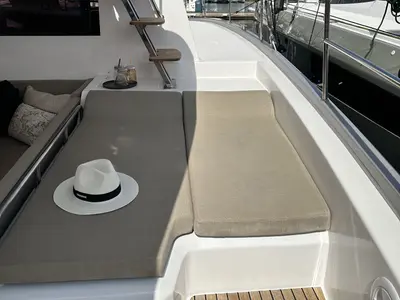 Deck of YaMas, a Aventura 37 catamaran at Municipal Unit of Lefkada, Greece