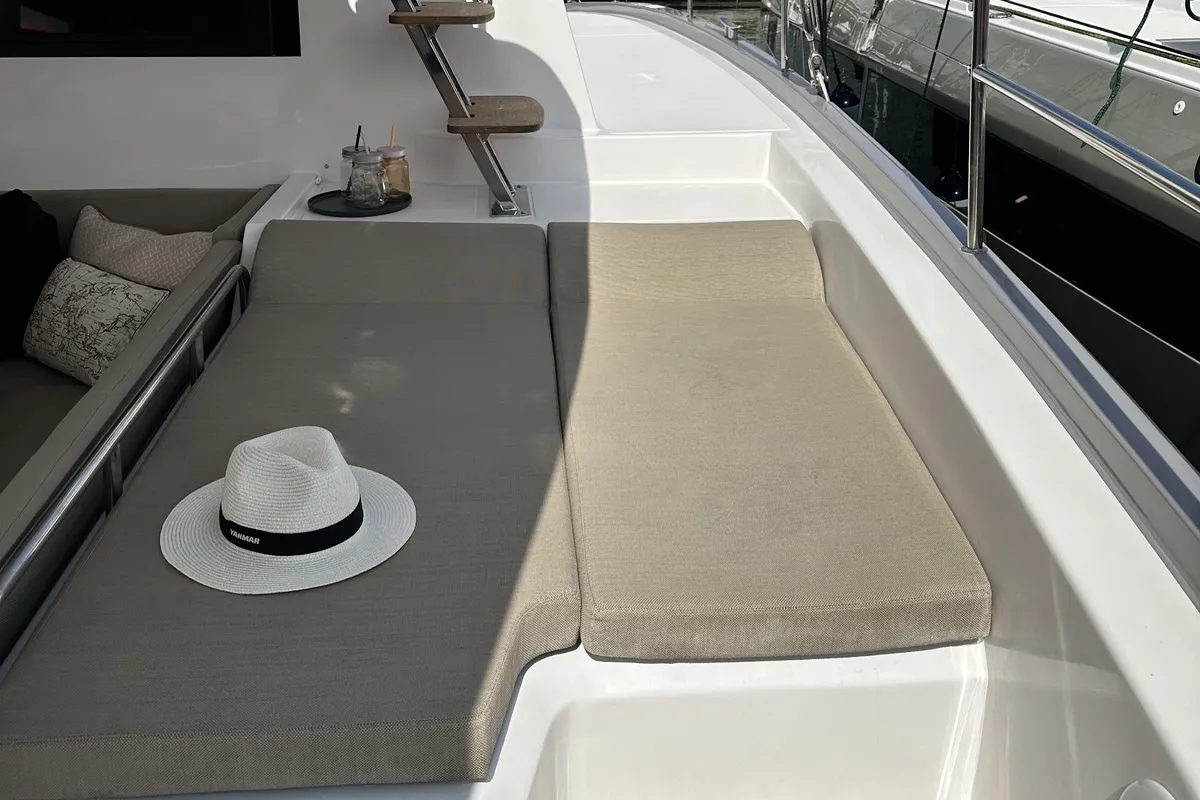 Deck of YaMas, a Aventura 37 catamaran at Municipal Unit of Lefkada, Greece
