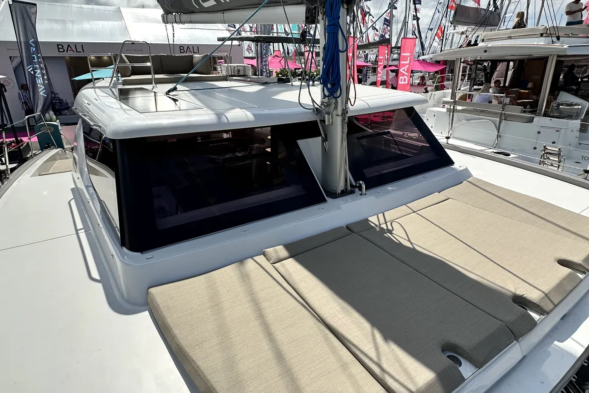 Deck of YaMas, a Aventura 37 catamaran at Municipal Unit of Lefkada, Greece