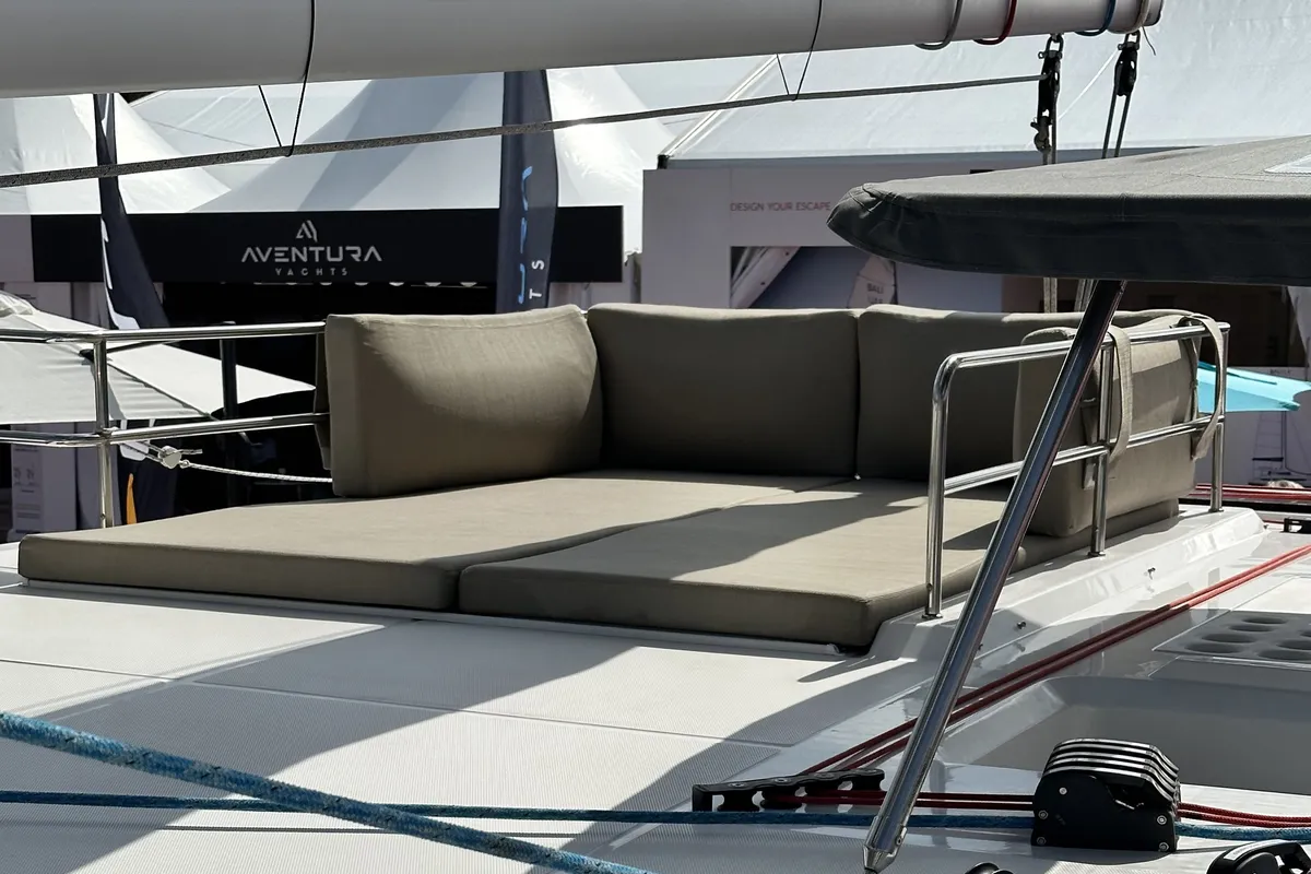 Deck of YaMas, a Aventura 37 catamaran at Municipal Unit of Lefkada, Greece