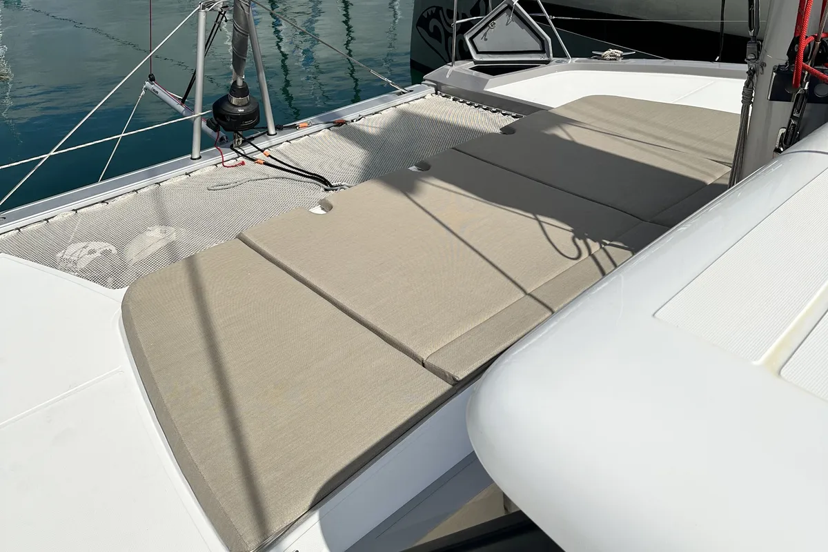 Deck of YaMas, a Aventura 37 catamaran at Municipal Unit of Lefkada, Greece