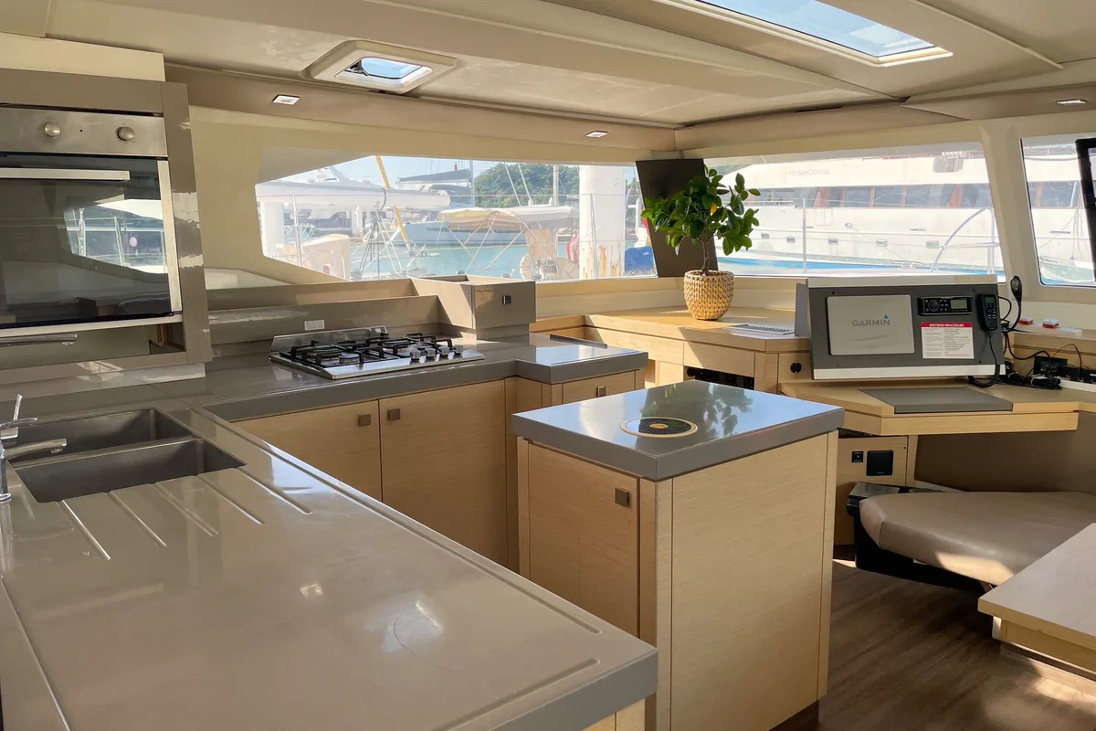 Galley of Maravelle, a Fountaine Pajot Saona 47 Quintet catamaran at Pa Khlok, Thailand