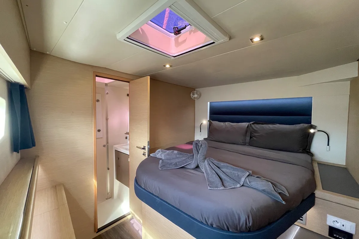 Cabin on Maravelle, a Fountaine Pajot Saona 47 Quintet catamaran at Pa Khlok, Thailand