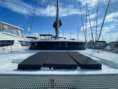 Deck of Maravelle, a Fountaine Pajot Saona 47 Quintet catamaran at Pa Khlok, Thailand