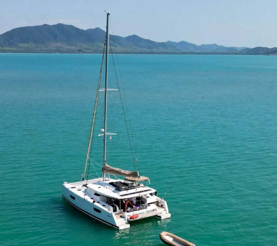 Exterior view of Maravelle, a Fountaine Pajot Saona 47 Quintet catamaran at Pa Khlok, Thailand