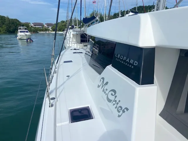Exterior view of Ms. Chief, a Leopard 50 catamaran at Pa Khlok, Thailand
