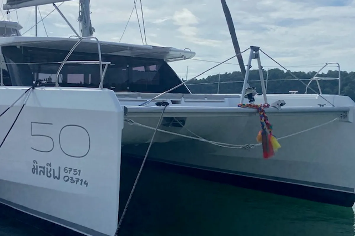Exterior view of Ms. Chief, a Leopard 50 catamaran at Pa Khlok, Thailand