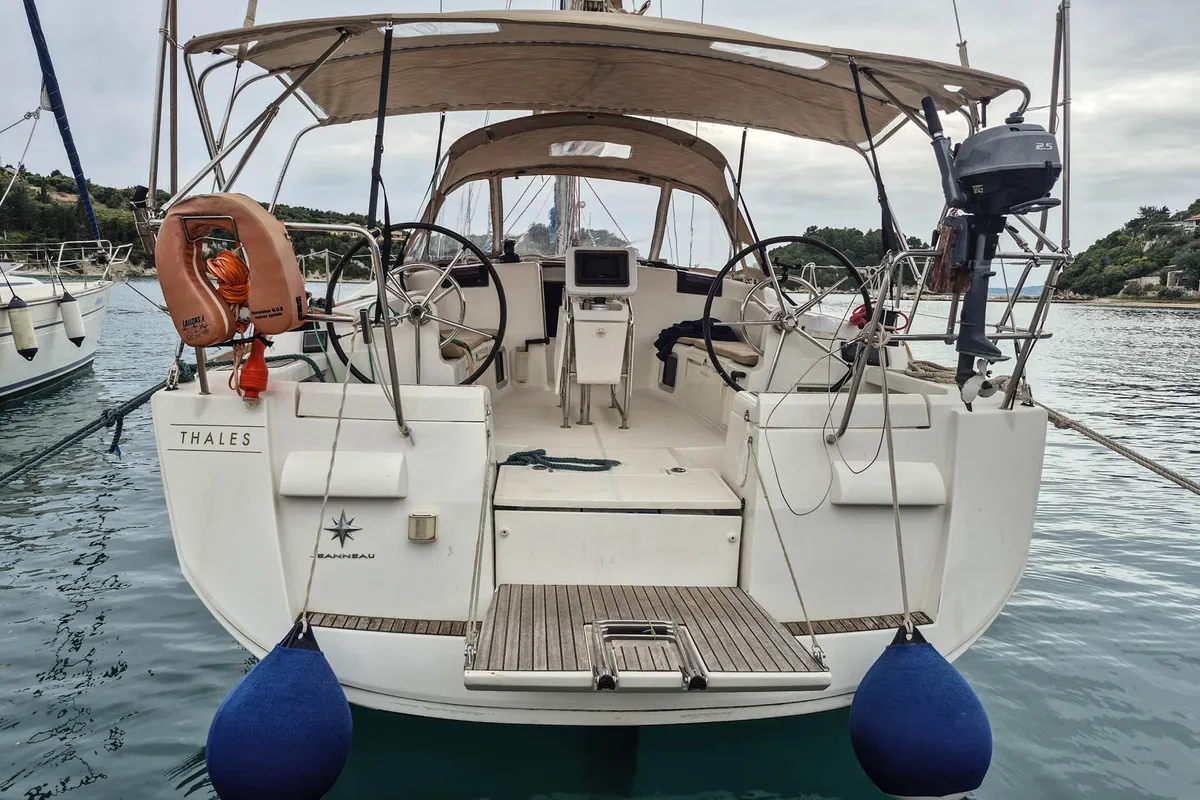 Exterior view of Thales, a Jeanneau Sun Odyssey 439 sailboat at Municipal Unit of Lefkada, Greece