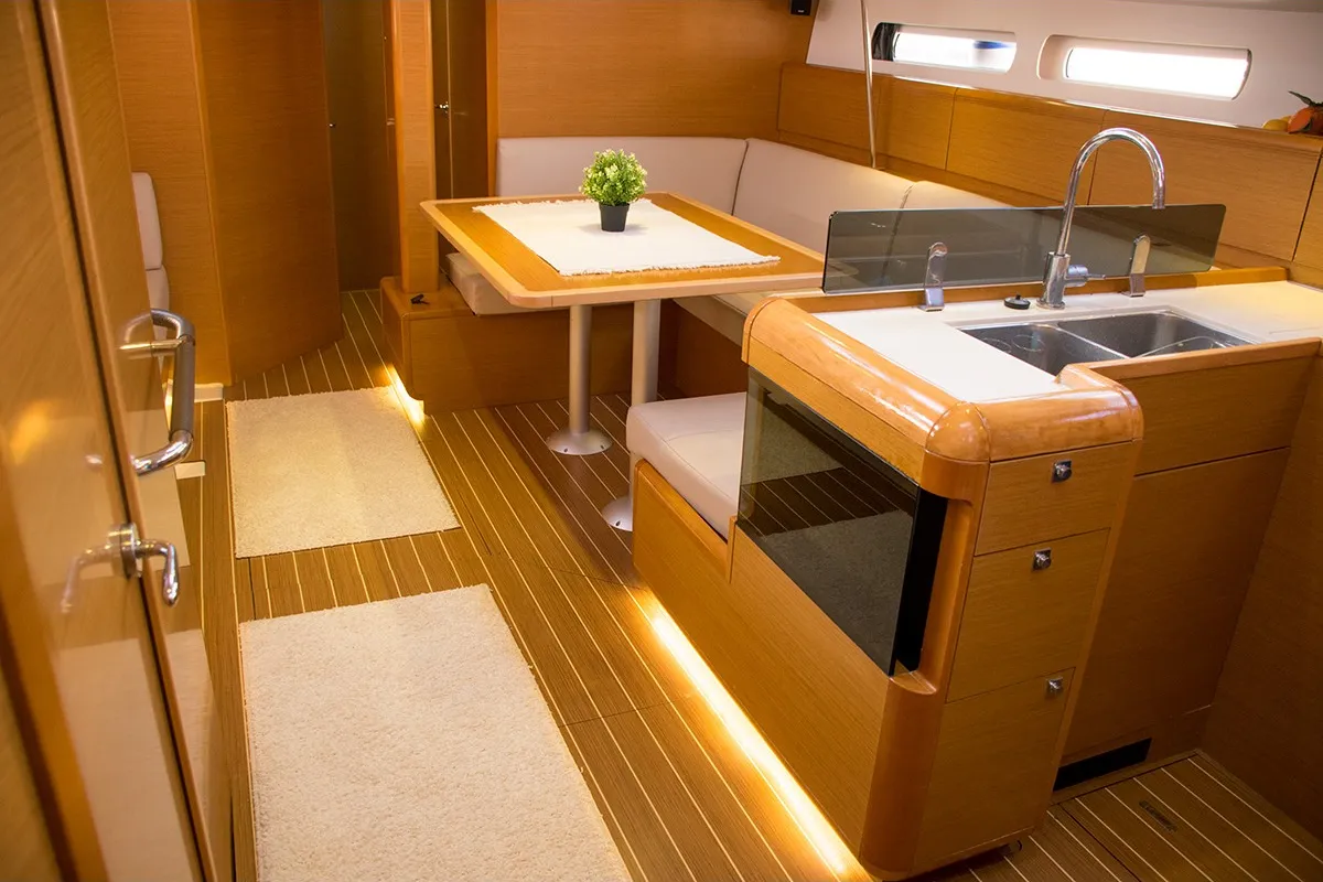 Galley of Thales, a Jeanneau Sun Odyssey 439 sailboat at Municipal Unit of Lefkada, Greece