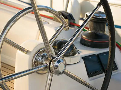 Cockpit of Thales, a Jeanneau Sun Odyssey 439 sailboat at Municipal Unit of Lefkada, Greece