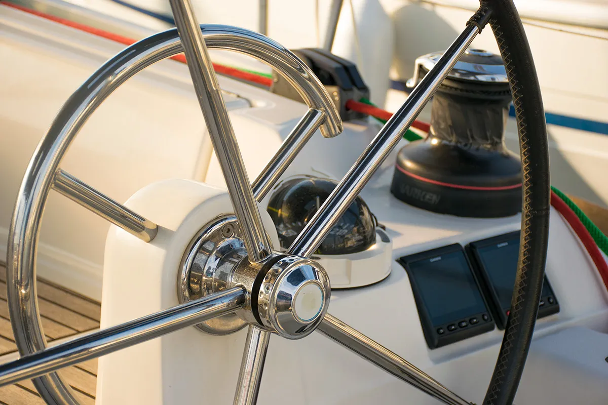 Cockpit of Thales, a Jeanneau Sun Odyssey 439 sailboat at Municipal Unit of Lefkada, Greece