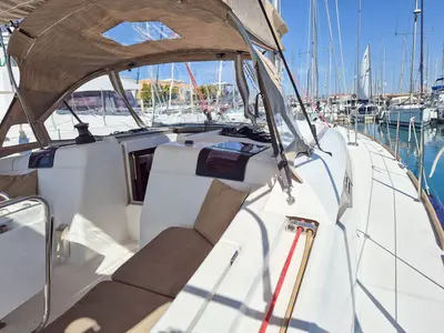 Deck of Thales, a Jeanneau Sun Odyssey 439 sailboat at Municipal Unit of Lefkada, Greece