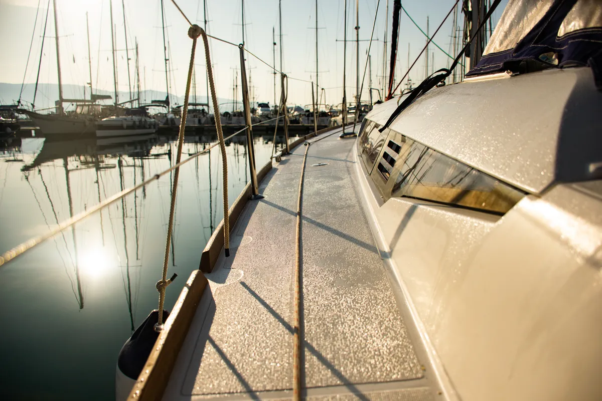 Deck of Thales, a Jeanneau Sun Odyssey 439 sailboat at Municipal Unit of Lefkada, Greece