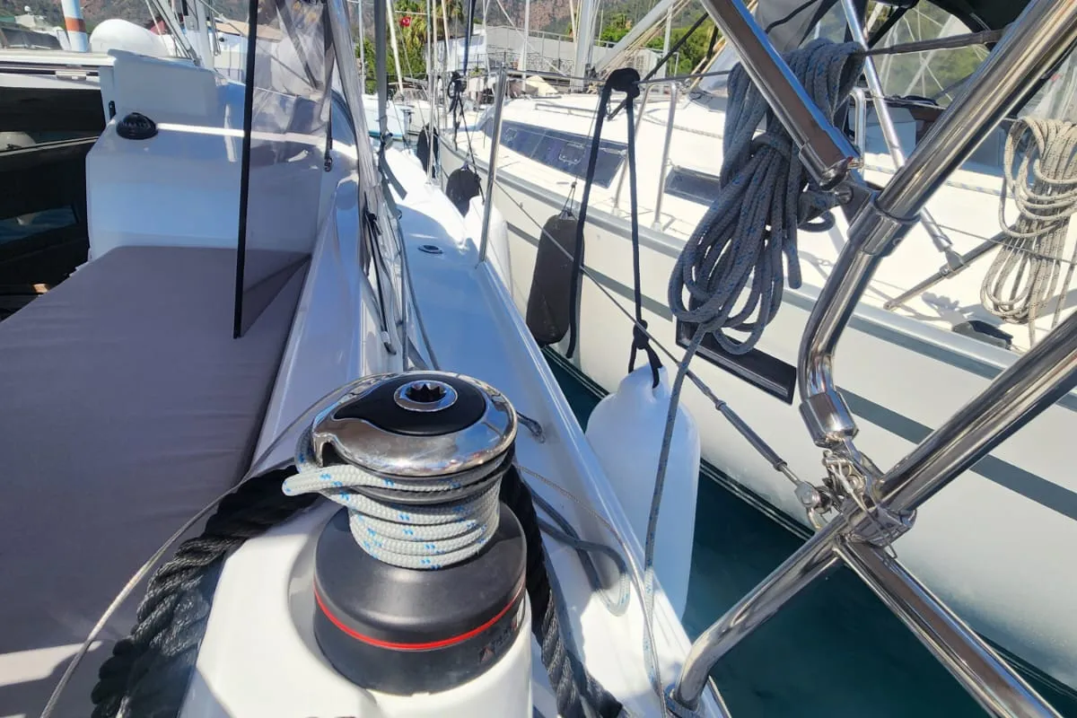 Deck of Lima, a Beneteau Oceanis 30.1 sailboat at Marmaris, Turkey