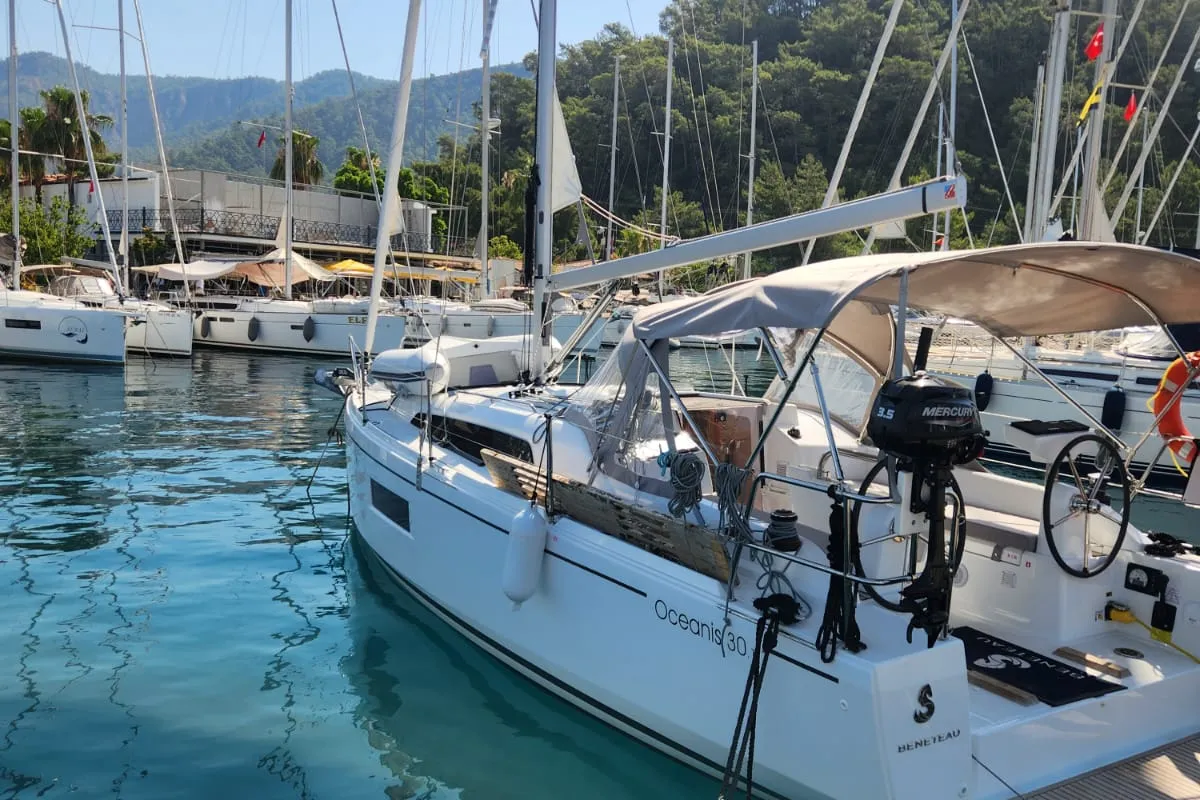Exterior view of Lima, a Beneteau Oceanis 30.1 sailboat at Marmaris, Turkey