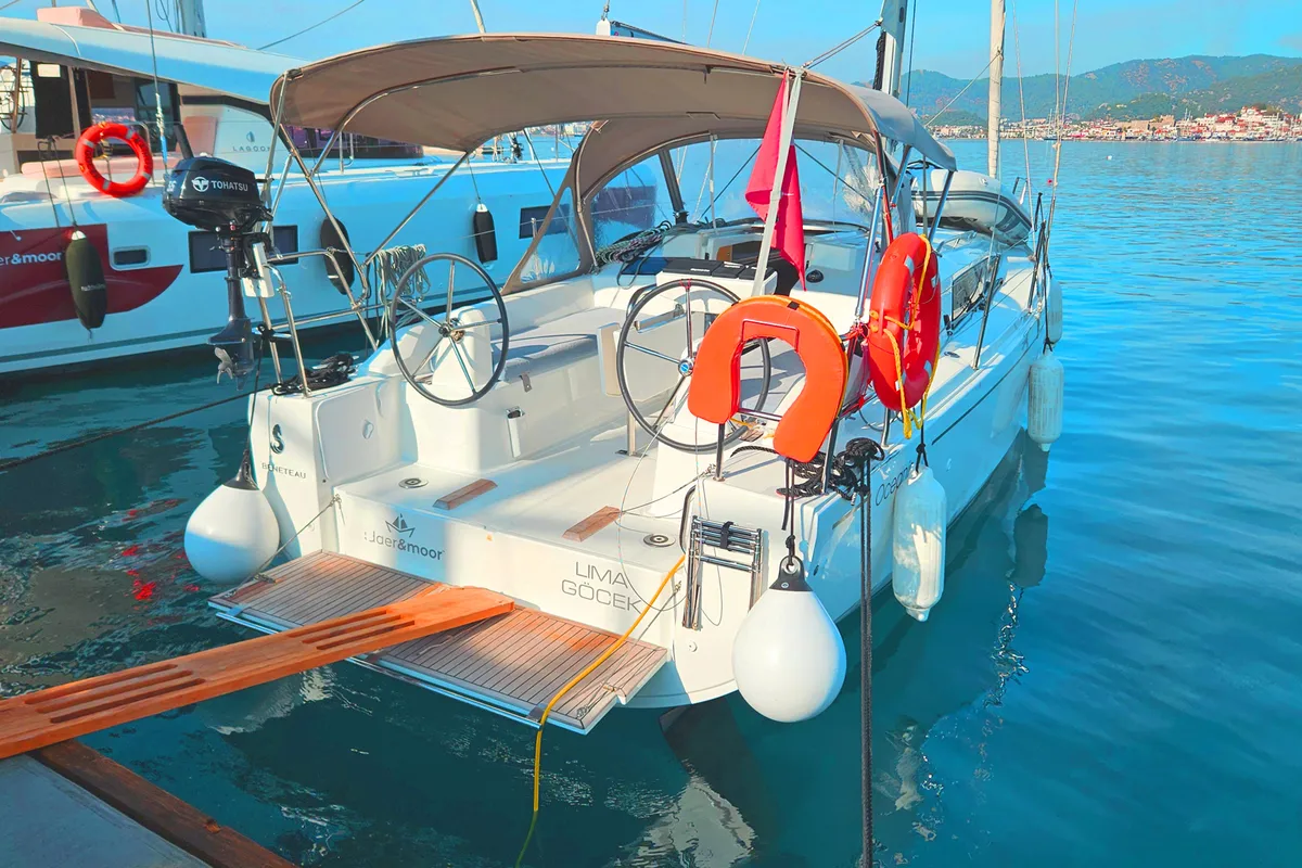 Cockpit of Lima, a Beneteau Oceanis 30.1 sailboat at Marmaris, Turkey