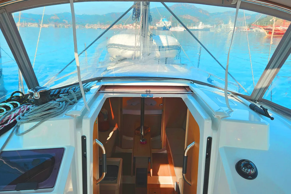 Cockpit of Lima, a Beneteau Oceanis 30.1 sailboat at Marmaris, Turkey