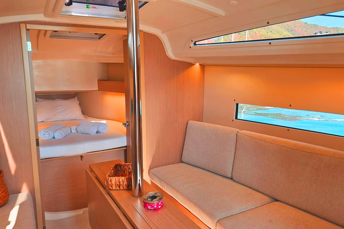 Salon of Lima, a Beneteau Oceanis 30.1 sailboat at Marmaris, Turkey
