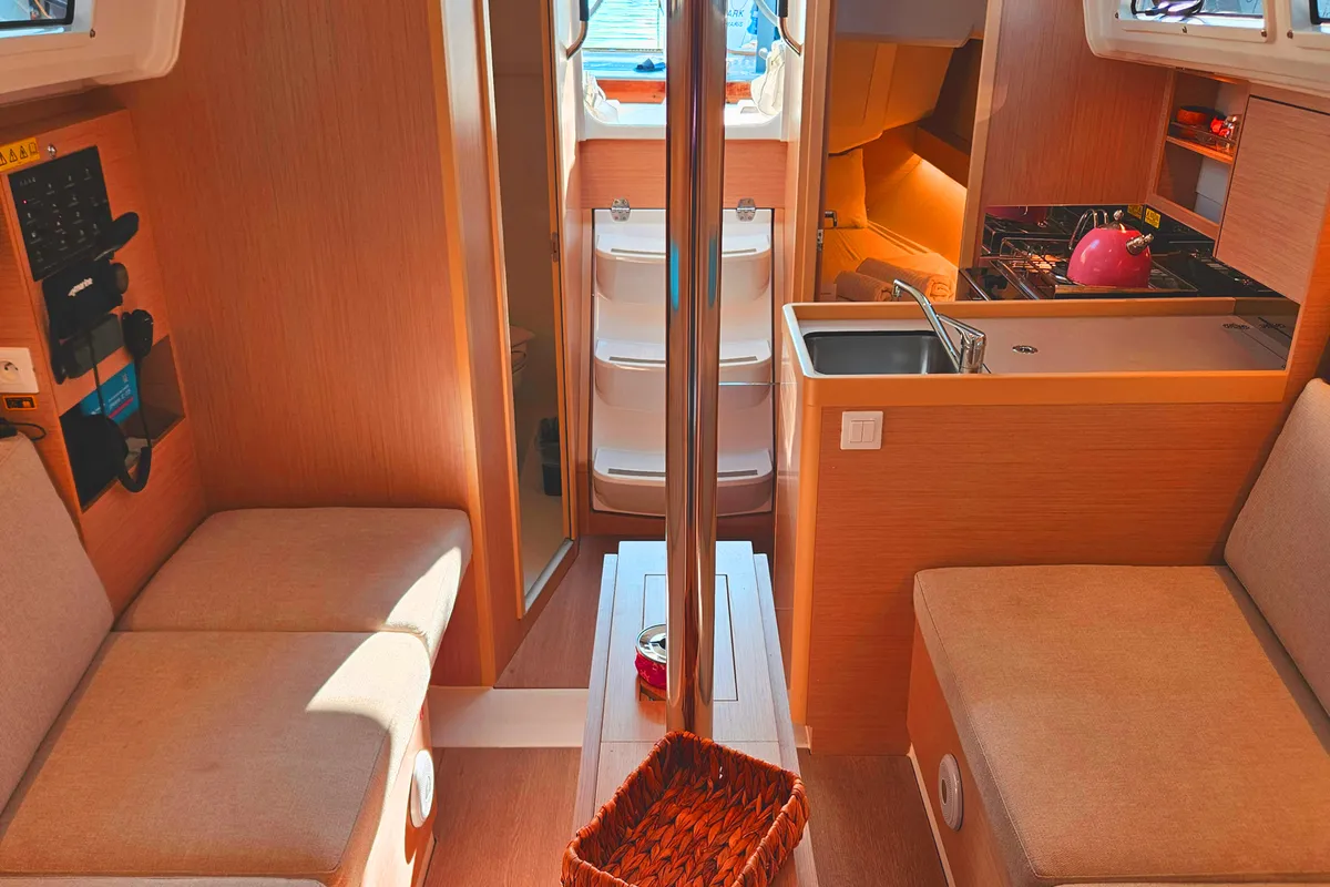 Salon of Lima, a Beneteau Oceanis 30.1 sailboat at Marmaris, Turkey
