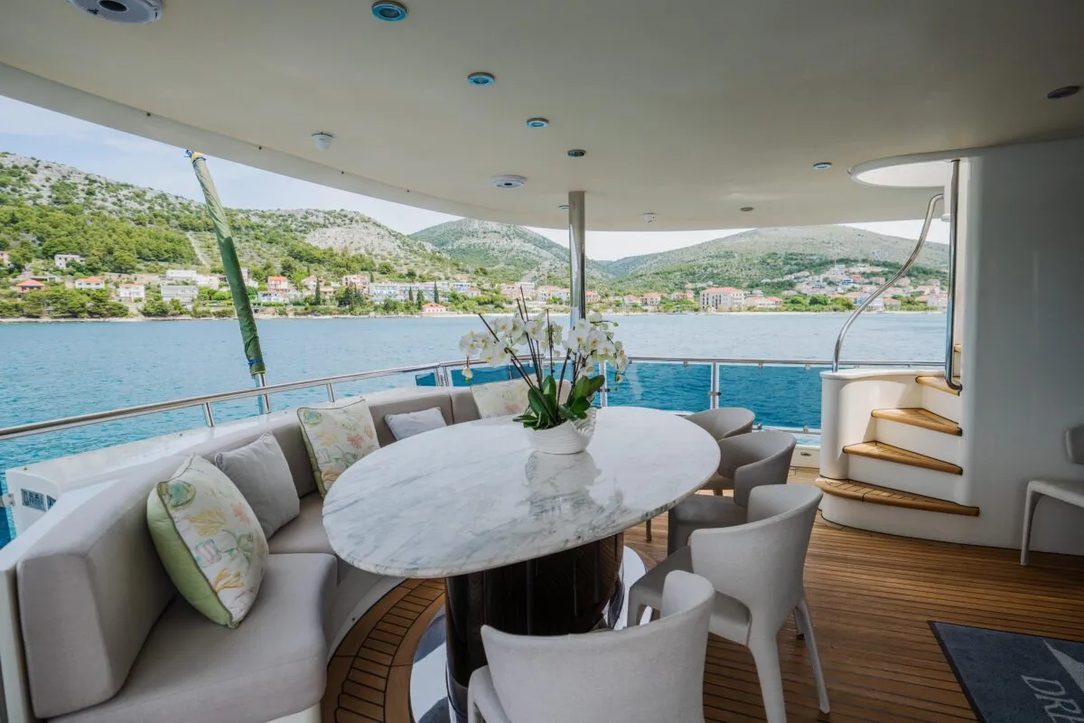Deck of Dream, a Cyrus 34 motor yacht at Šibenik, Croatia