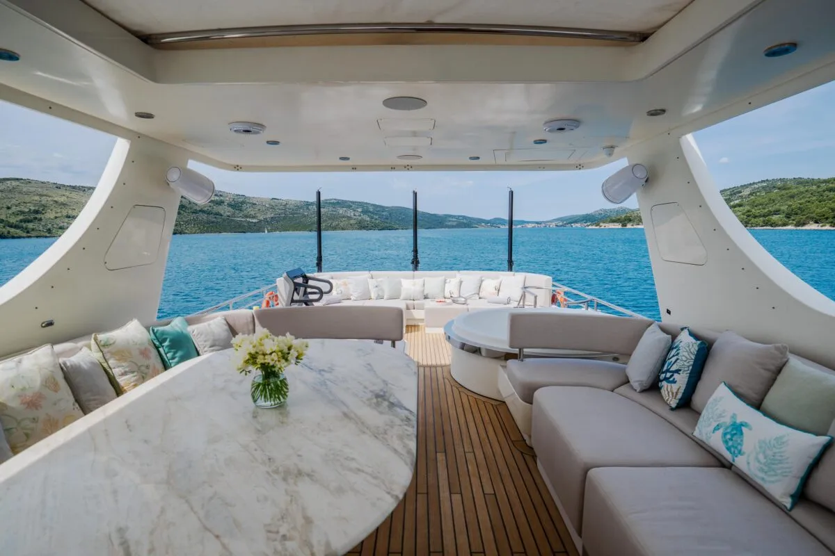 Deck of Dream, a Cyrus 34 motor yacht at Šibenik, Croatia