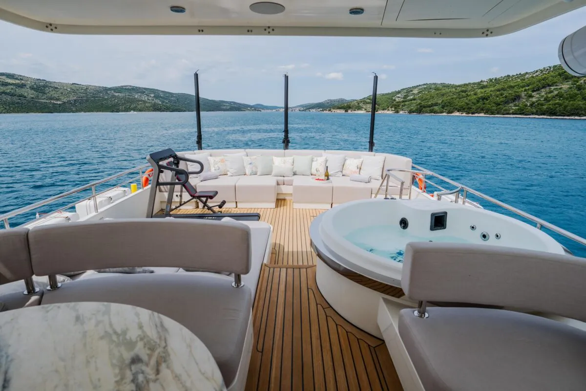 Deck of Dream, a Cyrus 34 motor yacht at Šibenik, Croatia