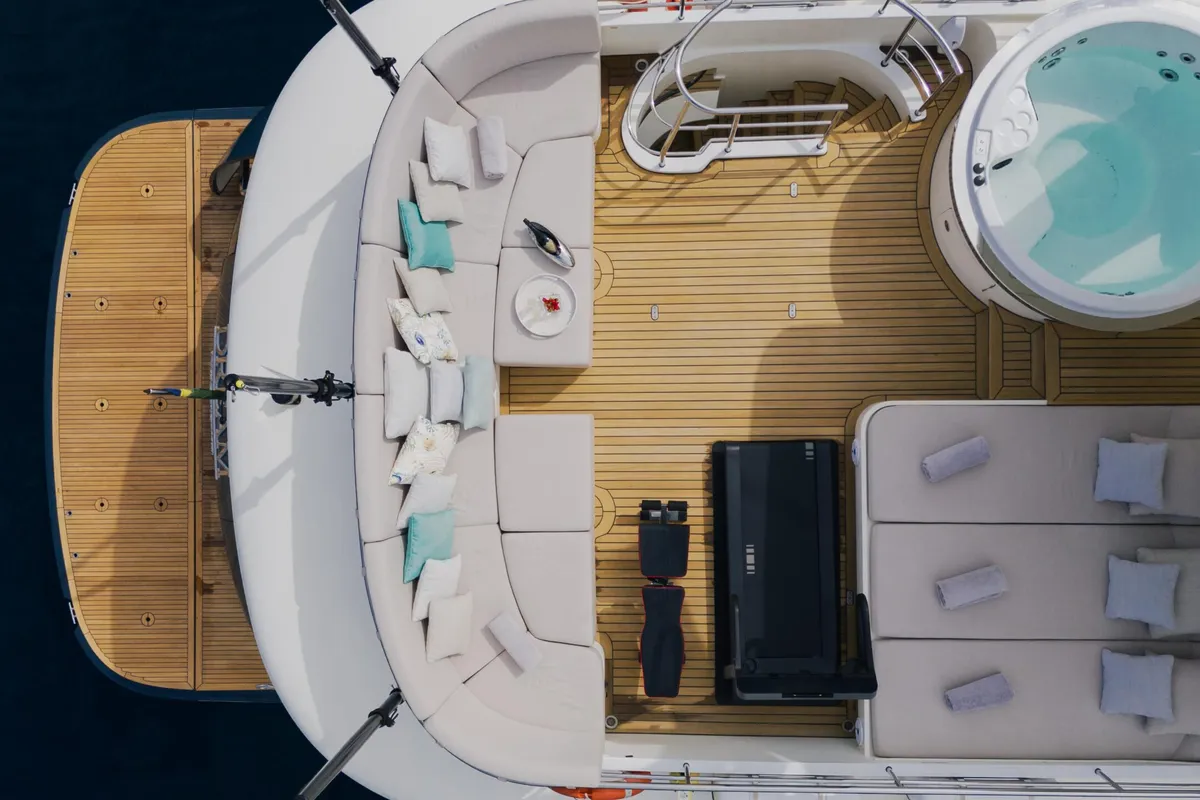 Deck of Dream, a Cyrus 34 motor yacht at Šibenik, Croatia