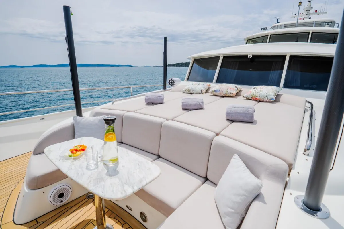 Deck of Dream, a Cyrus 34 motor yacht at Šibenik, Croatia