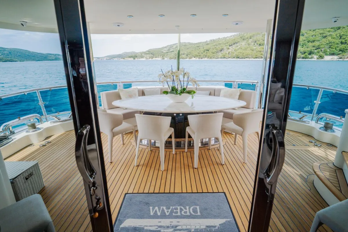 Deck of Dream, a Cyrus 34 motor yacht at Šibenik, Croatia