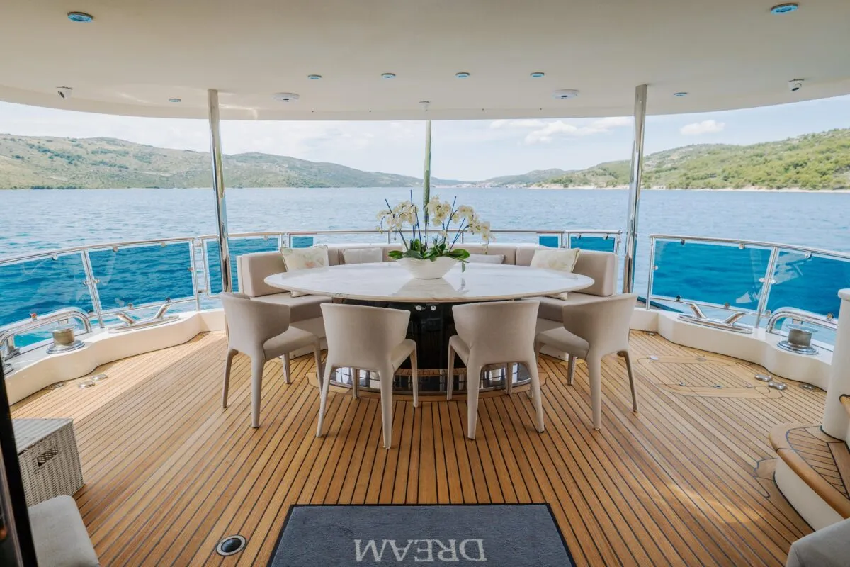 Deck of Dream, a Cyrus 34 motor yacht at Šibenik, Croatia